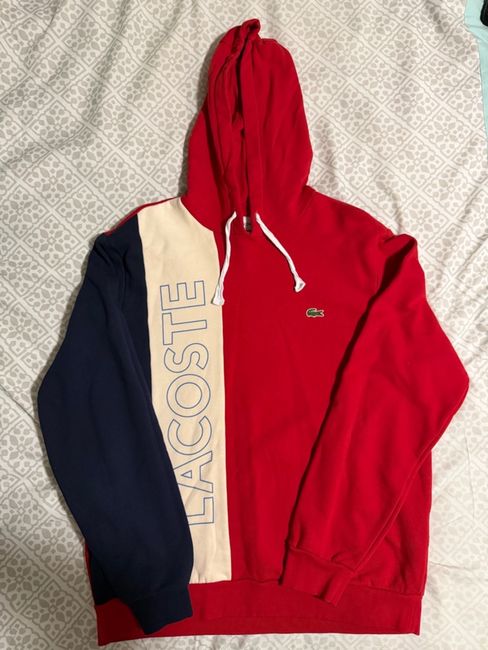 Lacoste Red, Navy & Cream Colorblock Hoodie